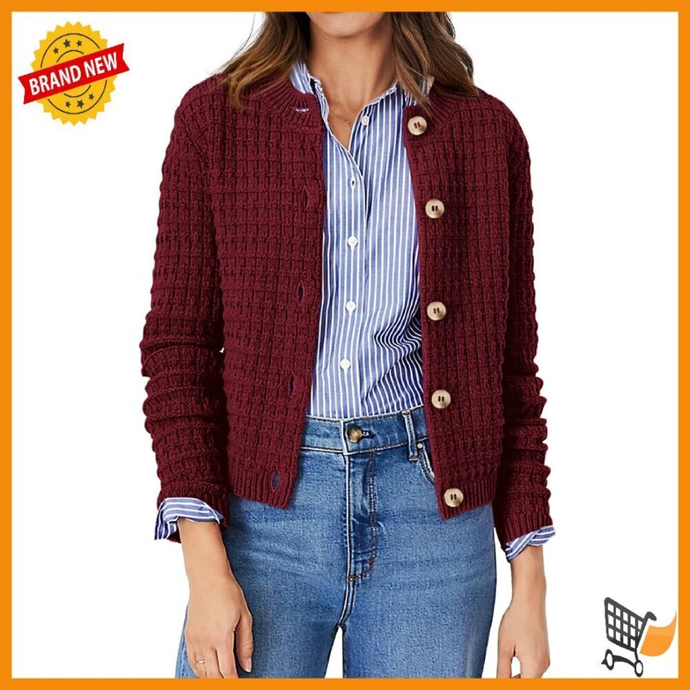 Soft Cotton Knit Cardigan Open Front Button Down Long Sleeve Women's Sweater